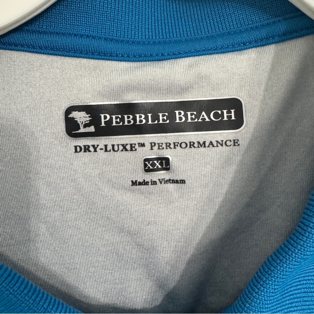Pebble Beach Men's Short Sleeve Dry-Luxe Performance Polo Shirt Blue White XXL - Picture 3 of 7